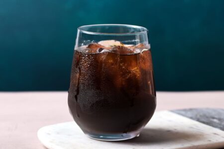 Cold brew coffee in a glass with ice