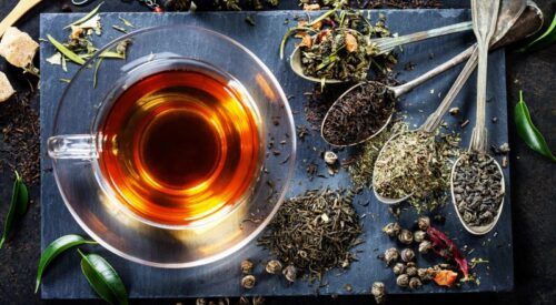 Cup of tea and loose tea leaves