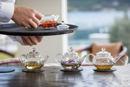 Herbal teas in glass teapots