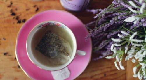 herbal tea bag in a tea cup